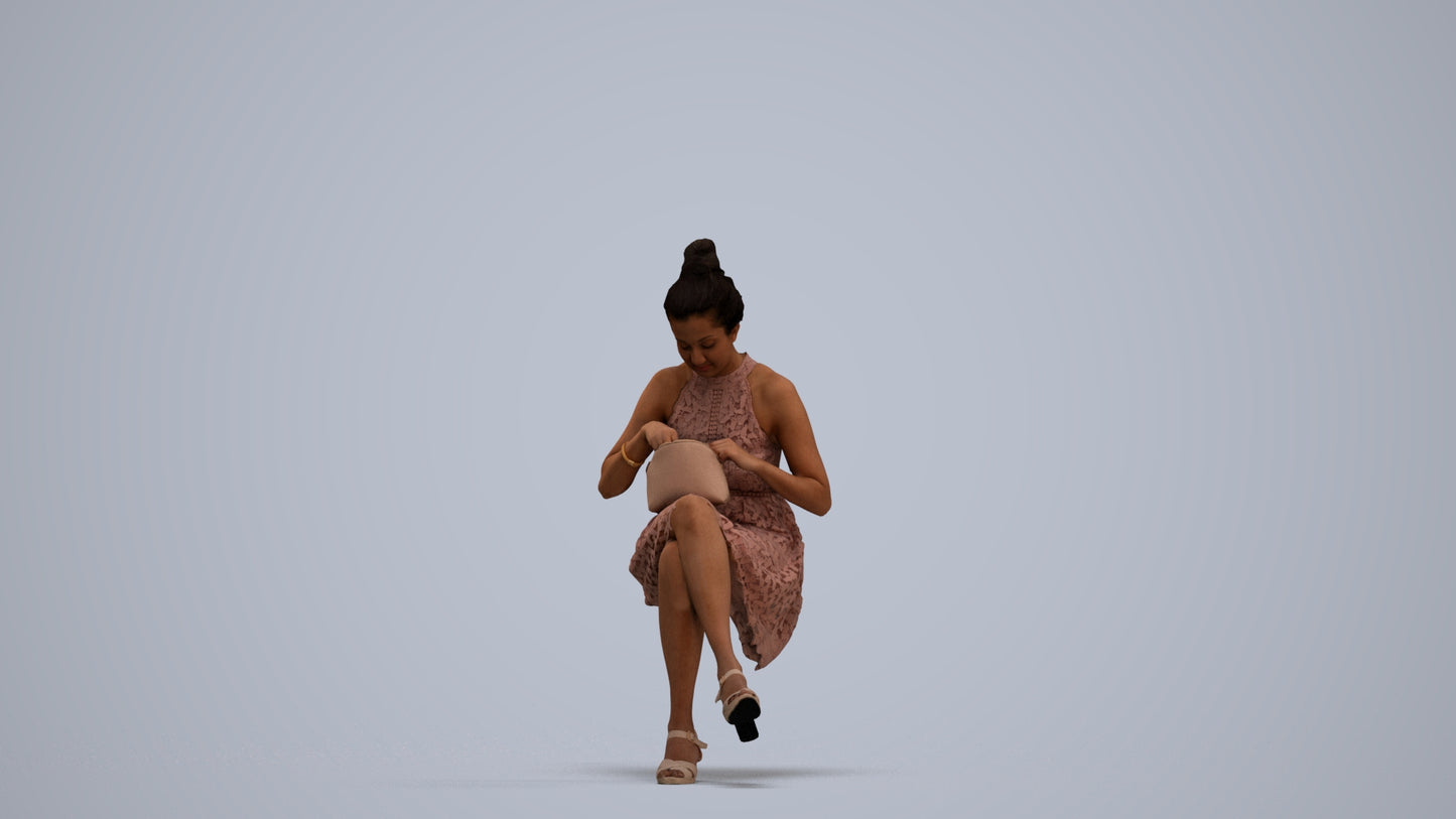 realistic 3D woman formal sitting, scanned archviz people for Blender and 3ds Max, standing pose render