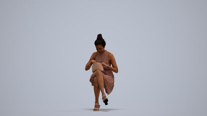 realistic 3D woman formal sitting, scanned archviz people for Blender and 3ds Max, standing pose render