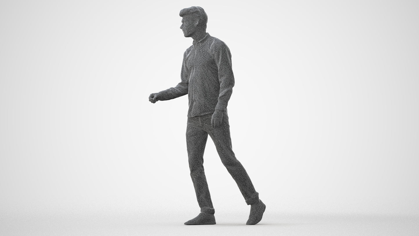 3D human model man casual walking, photogrammetry scanned person for archviz, square thumbnail