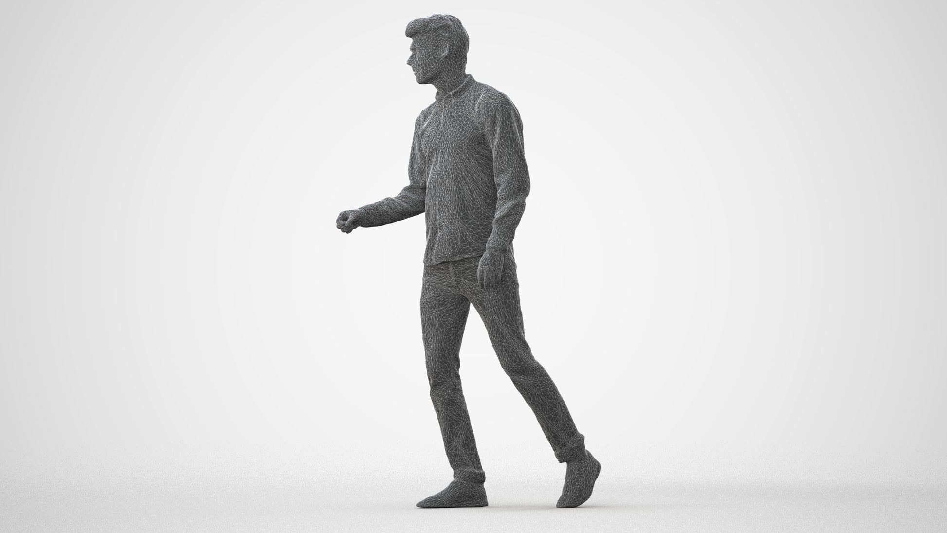 3D human model man casual walking, photogrammetry scanned person for archviz, square thumbnail