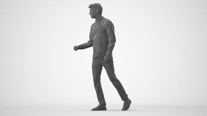 3D human model man casual walking, photogrammetry scanned person for archviz, square thumbnail