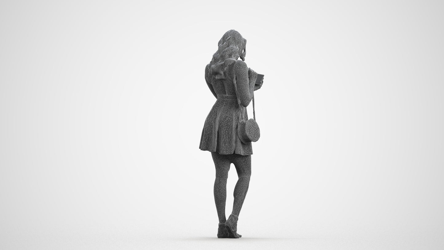3D people model woman standing, scanned human for 3ds Max rendering, wireframe front view