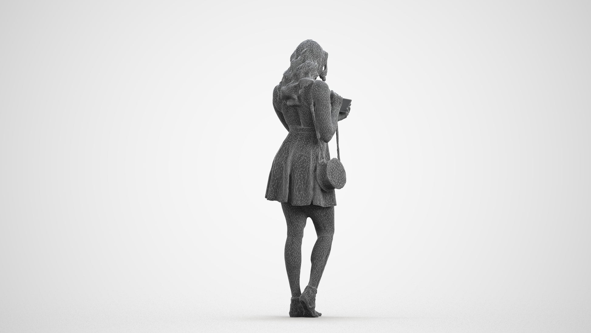 3D people model woman standing, scanned human for 3ds Max rendering, wireframe front view