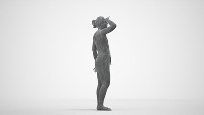 realistic 3D woman casual standing, scanned archviz people for Blender and 3ds Max, wireframe side view