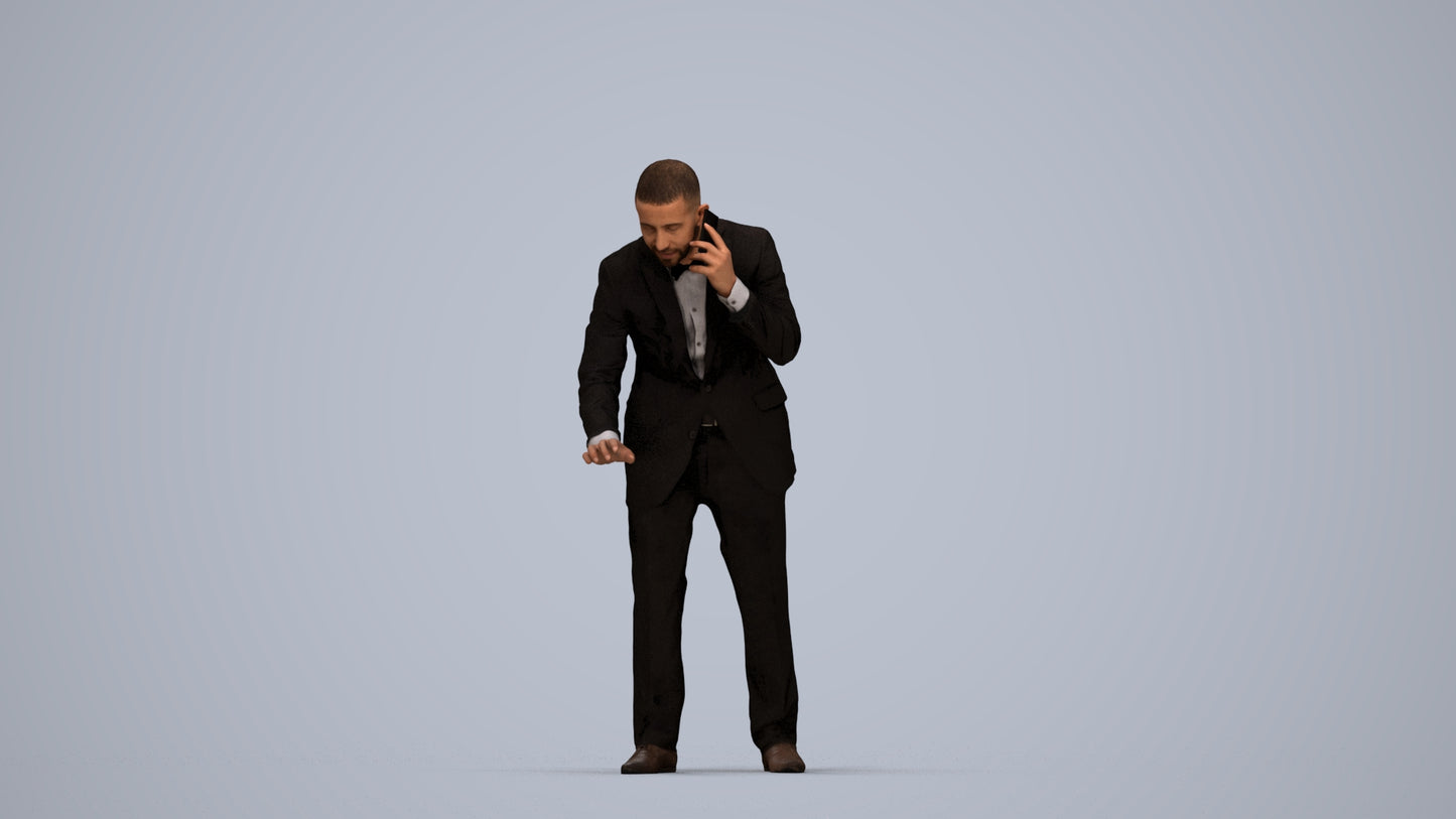 3D people model man business, scanned human for 3ds Max rendering, top-down view render