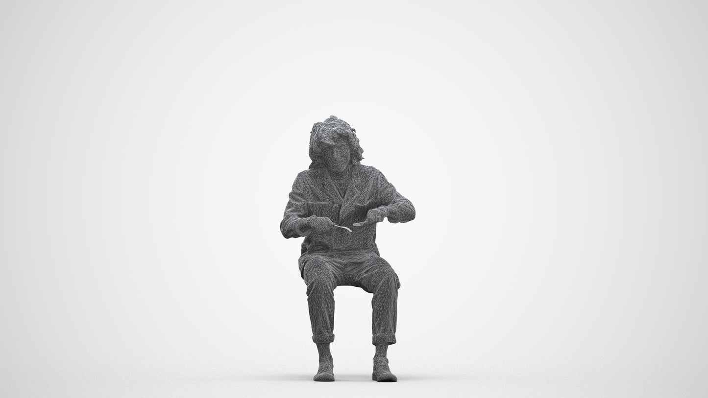 realistic 3D man casual sitting, scanned archviz people for Blender and 3ds Max, three-quarter front view render