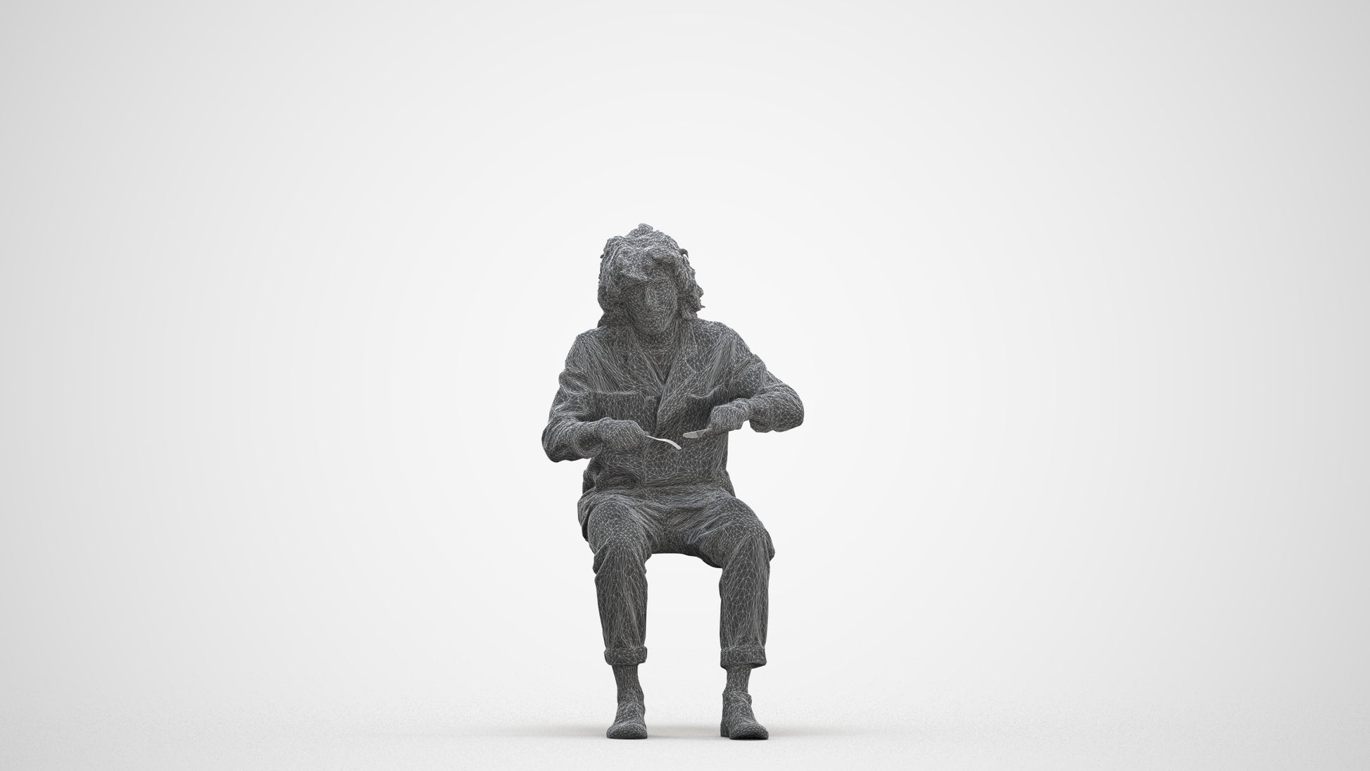 realistic 3D man casual sitting, scanned archviz people for Blender and 3ds Max, three-quarter front view render