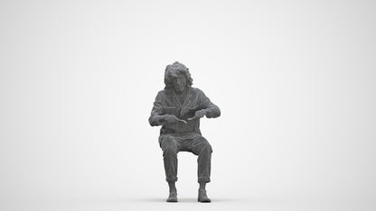 realistic 3D man casual sitting, scanned archviz people for Blender and 3ds Max, three-quarter front view render