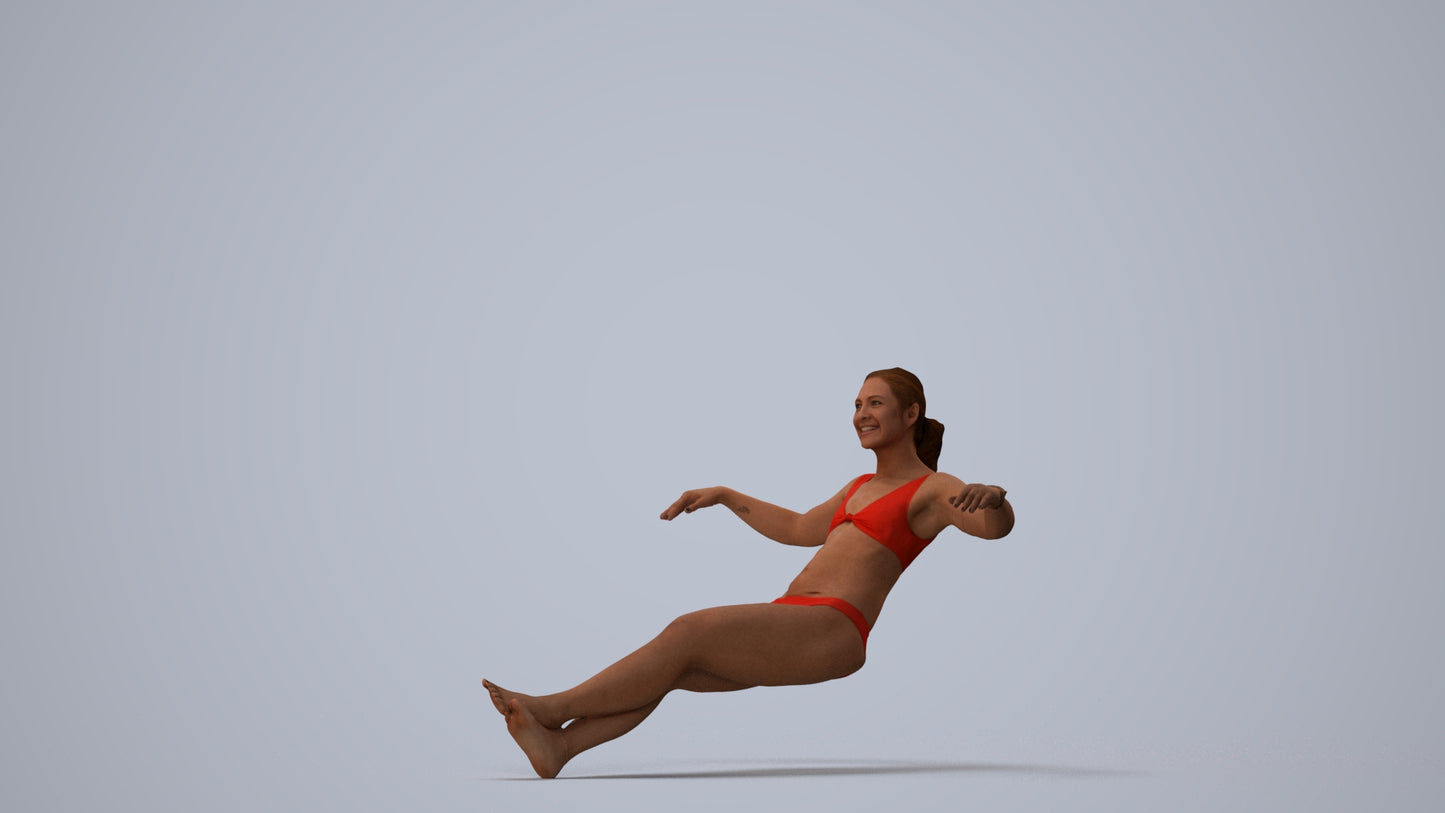 realistic 3D woman pool, scanned archviz people for Blender and 3ds Max, three-quarter view render