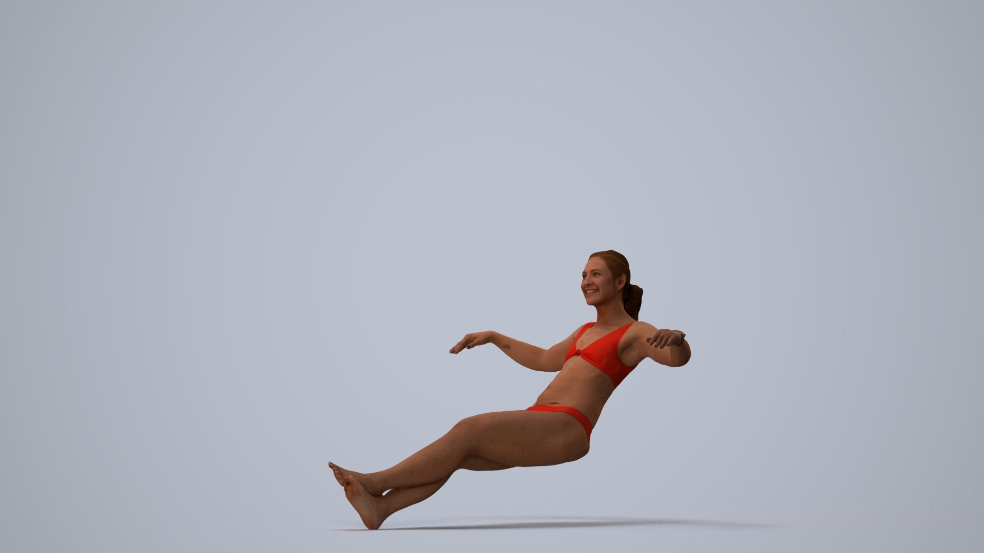 realistic 3D woman pool, scanned archviz people for Blender and 3ds Max, three-quarter view render