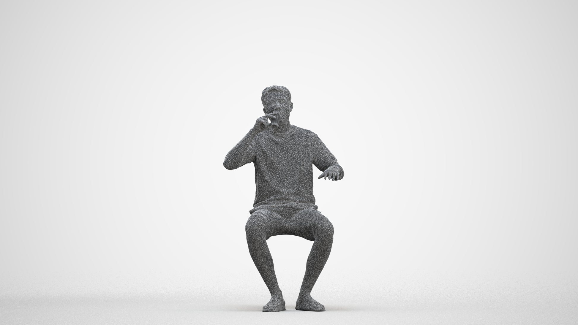 3D scanned man sitting casual, photorealistic archviz people for Enscape and SketchUp, three-quarter front view render