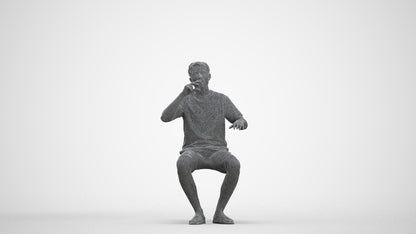 3D scanned man sitting casual, photorealistic archviz people for Enscape and SketchUp, three-quarter front view render