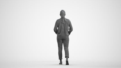 photogrammetry 3D woman casual walking, realistic human model archviz FBX, wireframe front view