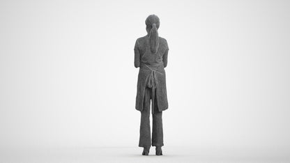 realistic 3D woman hospitality, scanned archviz people for Blender and 3ds Max, wireframe front view