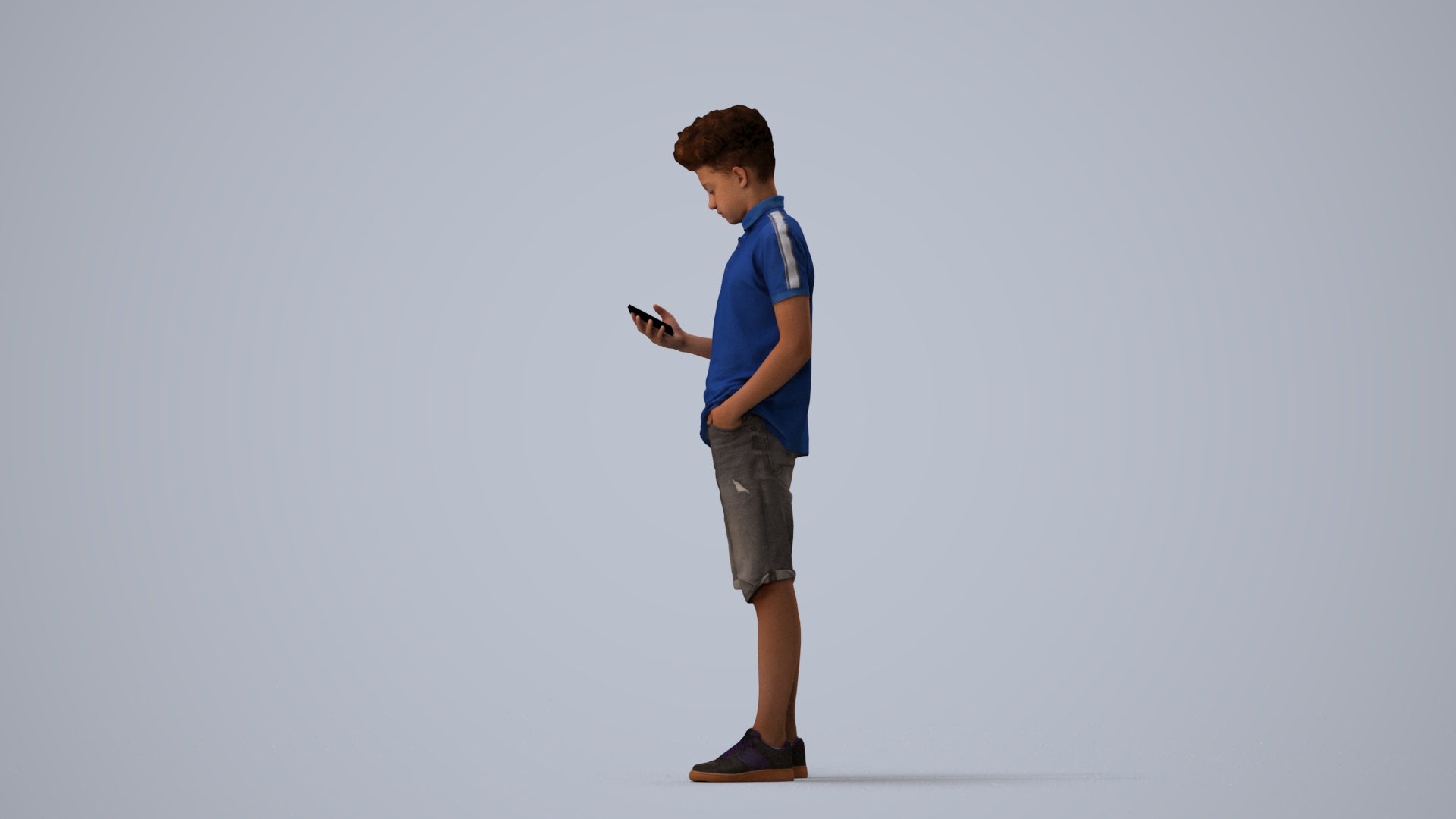 realistic 3D human boy casual kids, archviz people FBX OBJ for Blender, three-quarter view render