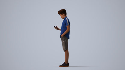 realistic 3D human boy casual kids, archviz people FBX OBJ for Blender, three-quarter view render