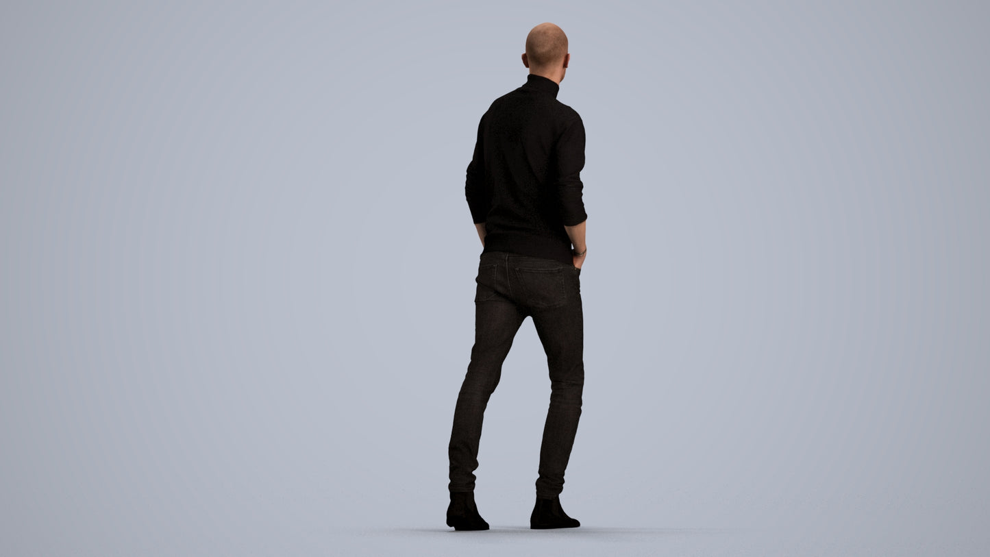 photogrammetry 3D man casual walking, realistic human model archviz FBX, front view render