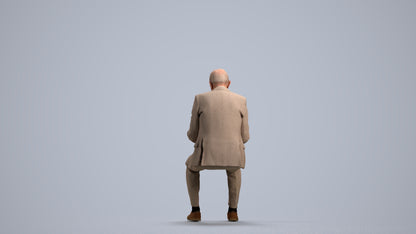 scanned 3D senior man business sitting, photogrammetry people for Enscape and V-Ray, front view render