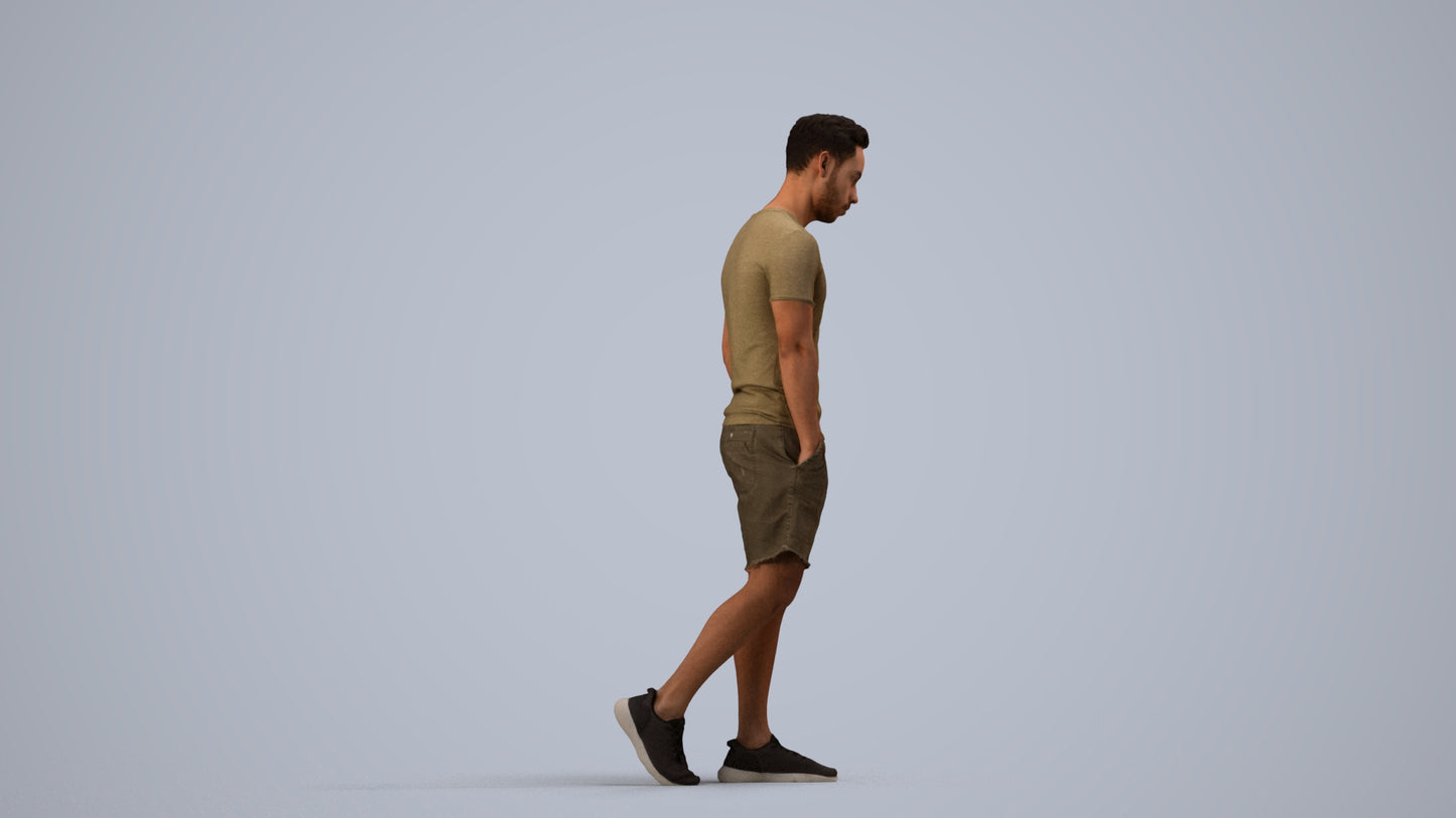 realistic 3D human man casual walking, archviz people FBX OBJ for Blender, side view render