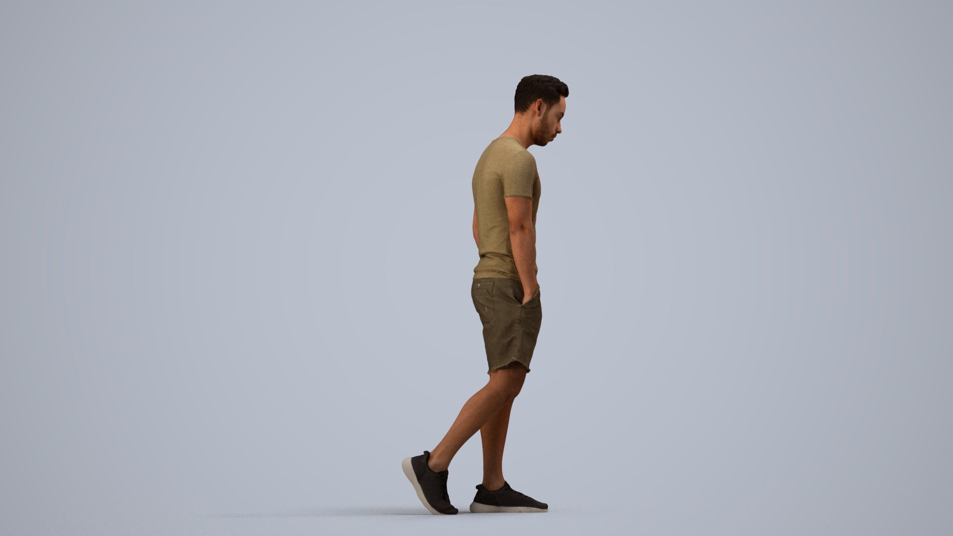 realistic 3D human man casual walking, archviz people FBX OBJ for Blender, side view render