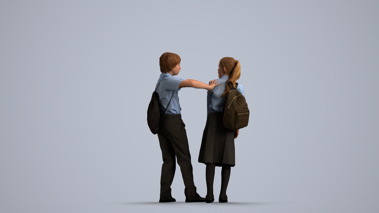 3D human model girl kids, photogrammetry scanned person for archviz, front view render