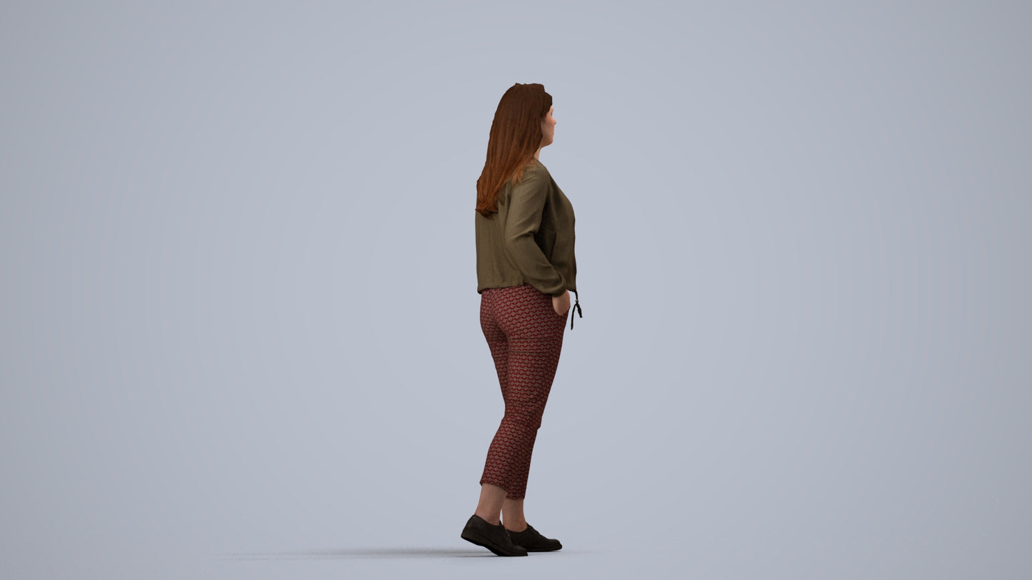 3D scanned woman walking casual, photorealistic archviz people for Enscape and SketchUp, side view render