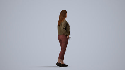 3D scanned woman walking casual, photorealistic archviz people for Enscape and SketchUp, side view render