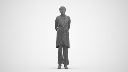 realistic 3D woman hospitality, scanned archviz people for Blender and 3ds Max, three-quarter front view render