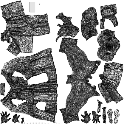 scanned 3D woman casual shopping, photogrammetry people for Enscape and V-Ray, wireframe top-down view