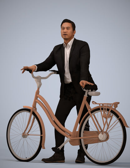 photogrammetry 3D man business cycling, realistic human model archviz FBX