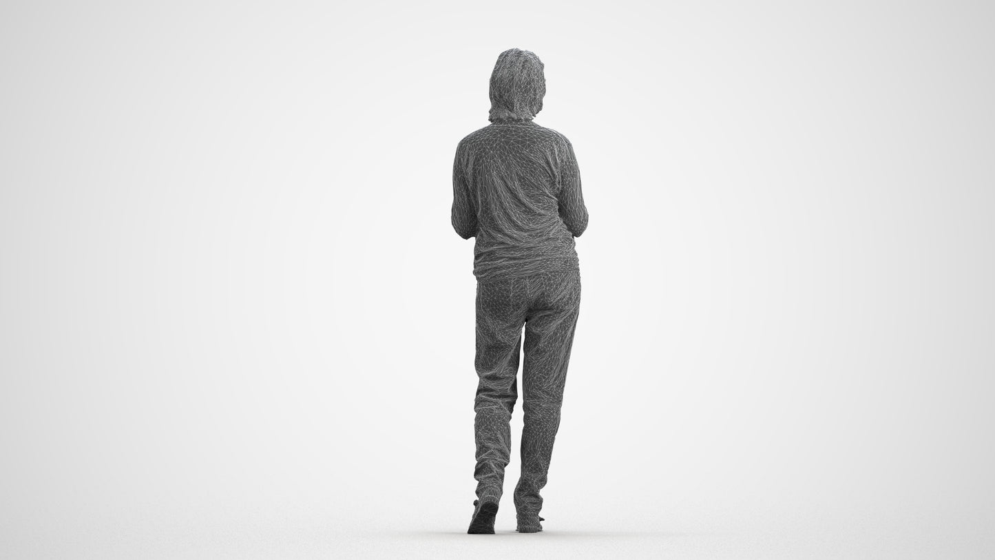 realistic 3D people woman casual walking, render-ready for V-Ray and Corona, FBX OBJ, wireframe front view