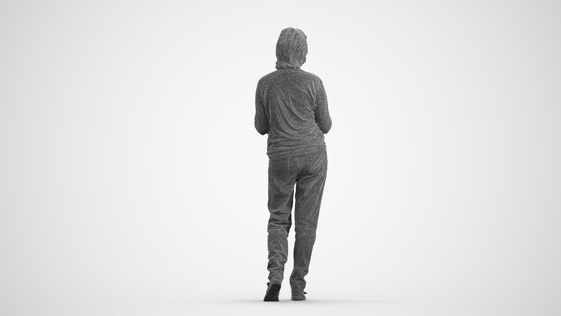 realistic 3D people woman casual walking, render-ready for V-Ray and Corona, FBX OBJ, wireframe front view