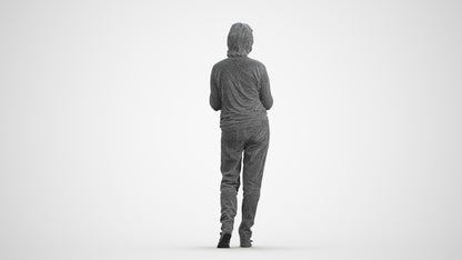 realistic 3D people woman casual walking, render-ready for V-Ray and Corona, FBX OBJ, wireframe front view