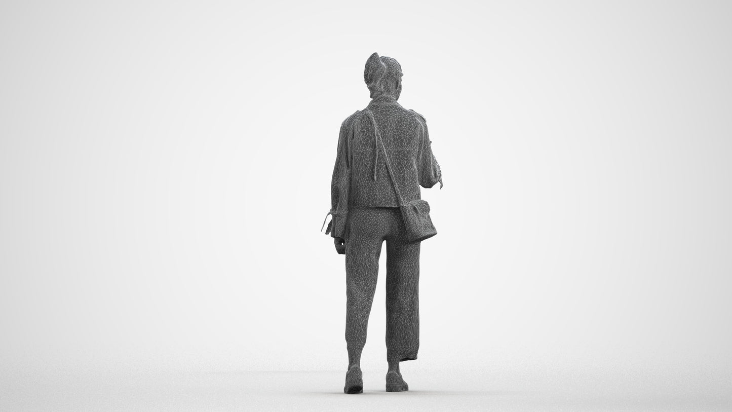 3D people model woman casual walking, scanned human for 3ds Max rendering, wireframe front view