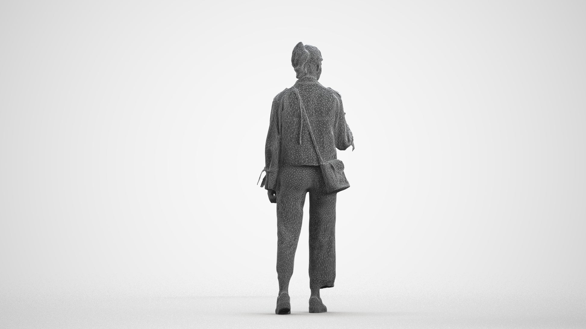 3D people model woman casual walking, scanned human for 3ds Max rendering, wireframe front view
