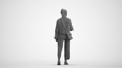 3D people model woman casual walking, scanned human for 3ds Max rendering, wireframe front view