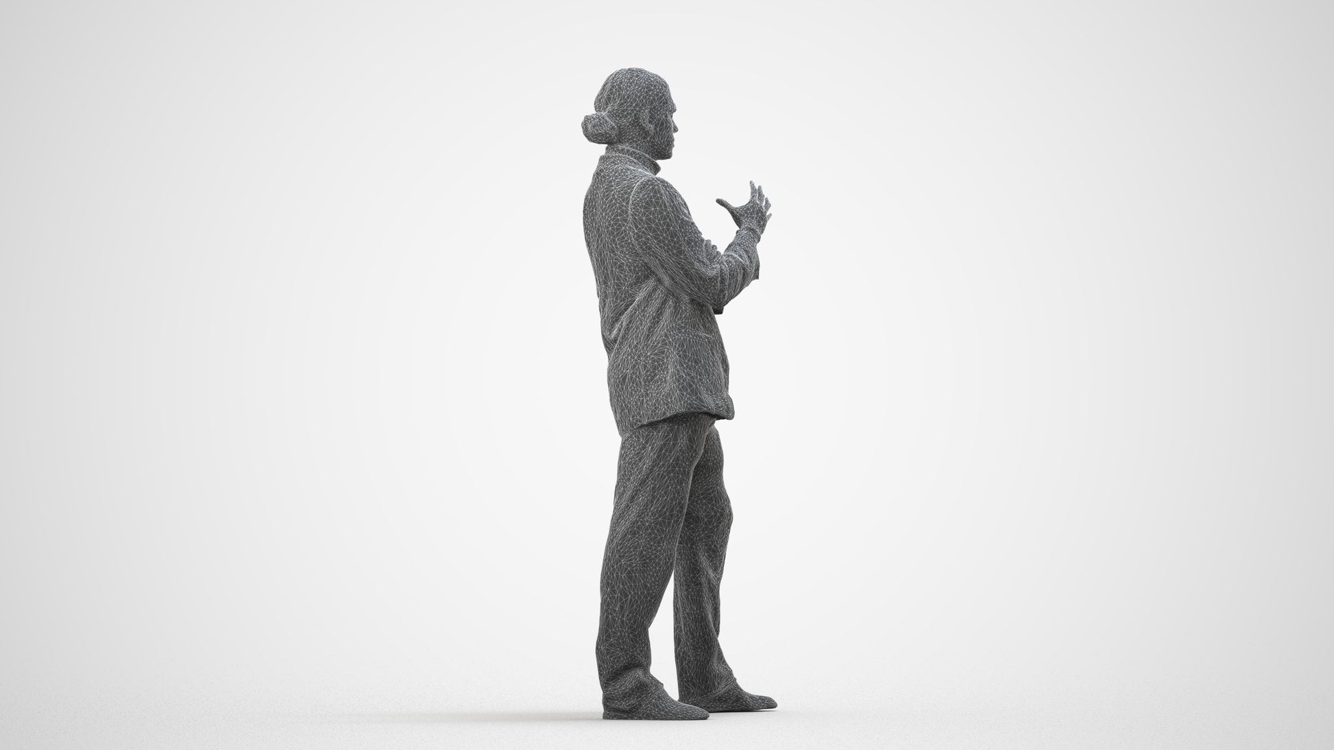 scanned 3D man business, photogrammetry people for Enscape and V-Ray, wireframe side view