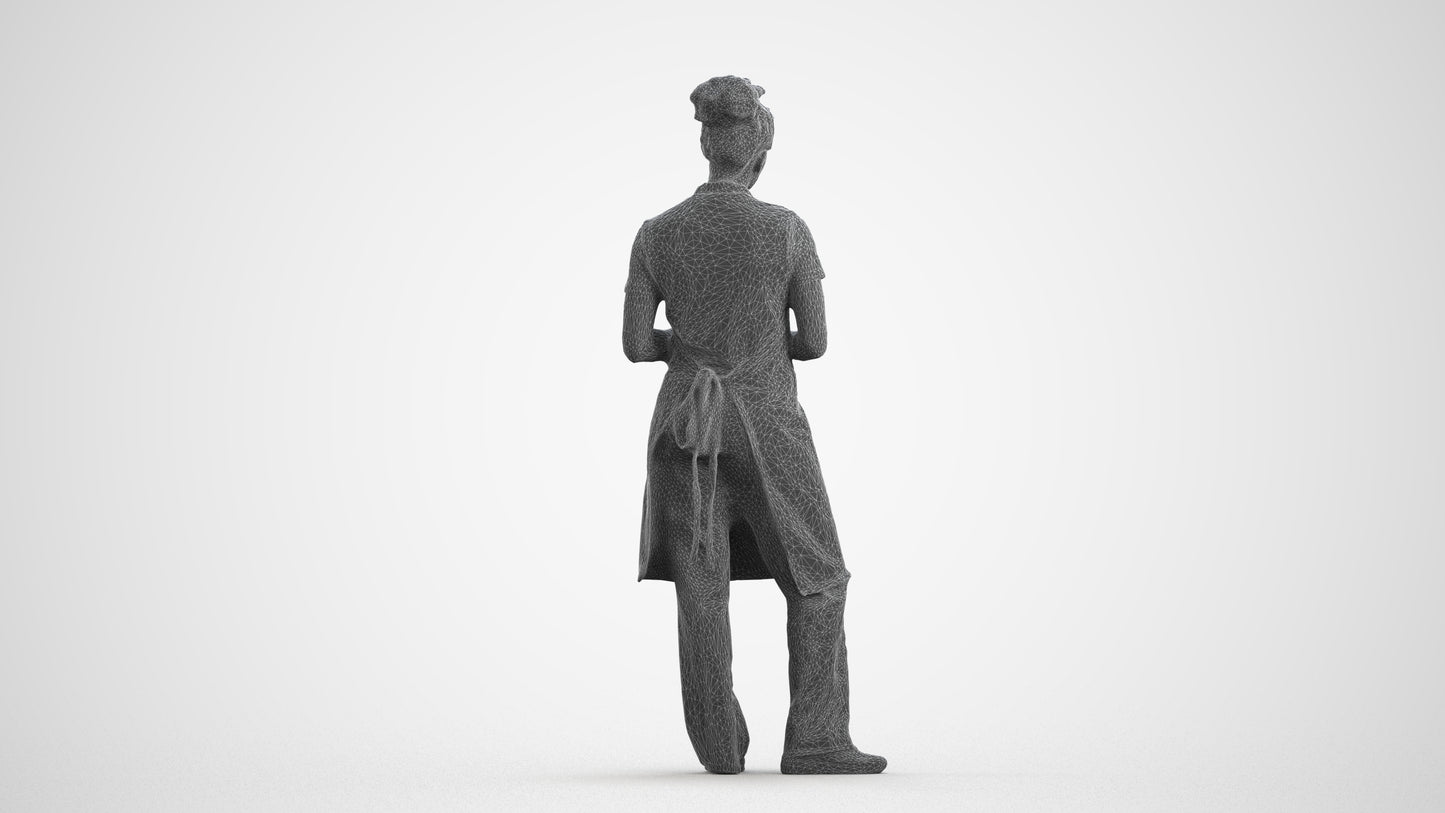 scanned 3D woman hospitality, photogrammetry people for Enscape and V-Ray, wireframe front view