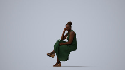 3D people model woman casual sitting, scanned human for 3ds Max rendering, three-quarter view render