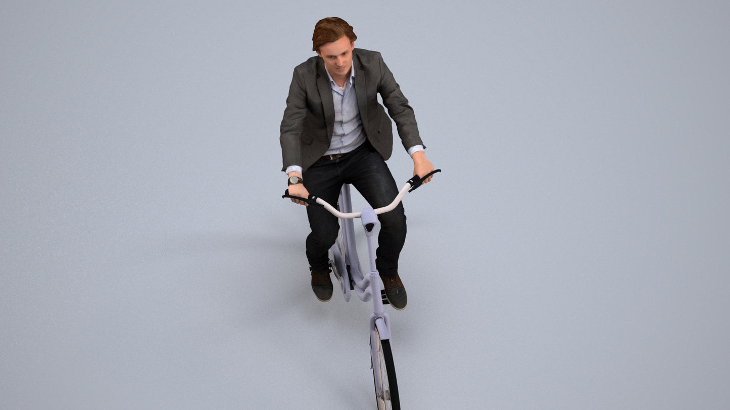 scanned 3D man business cycling, photogrammetry people for Enscape and V-Ray, back view render