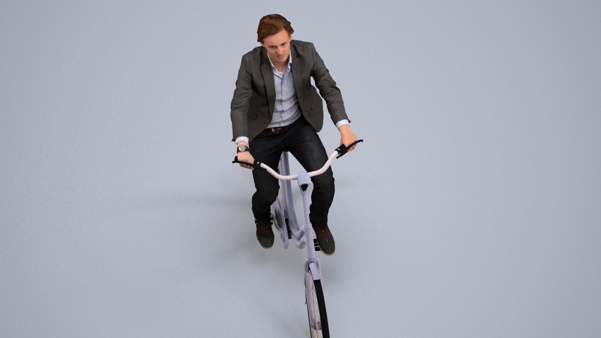 scanned 3D man business cycling, photogrammetry people for Enscape and V-Ray, back view render