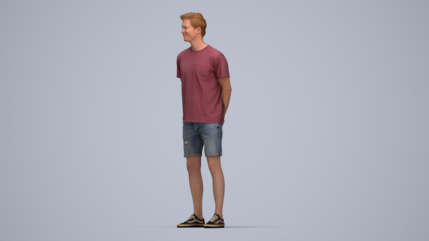 photogrammetry 3D man casual standing, realistic human model archviz FBX, top-down view render