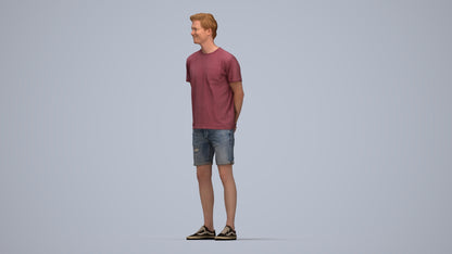 photogrammetry 3D man casual standing, realistic human model archviz FBX, top-down view render