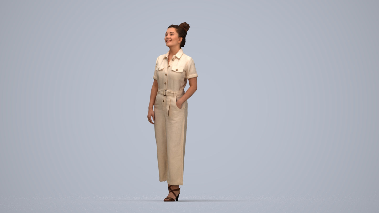 photogrammetry 3D woman formal walking, realistic human model archviz FBX, top-down view render