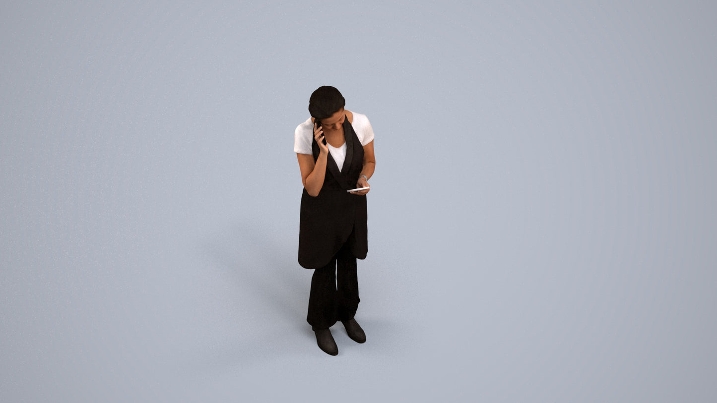 realistic 3D woman hospitality, scanned archviz people for Blender and 3ds Max, back view render