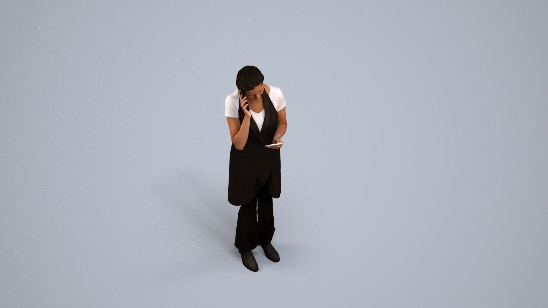 realistic 3D woman hospitality, scanned archviz people for Blender and 3ds Max, back view render