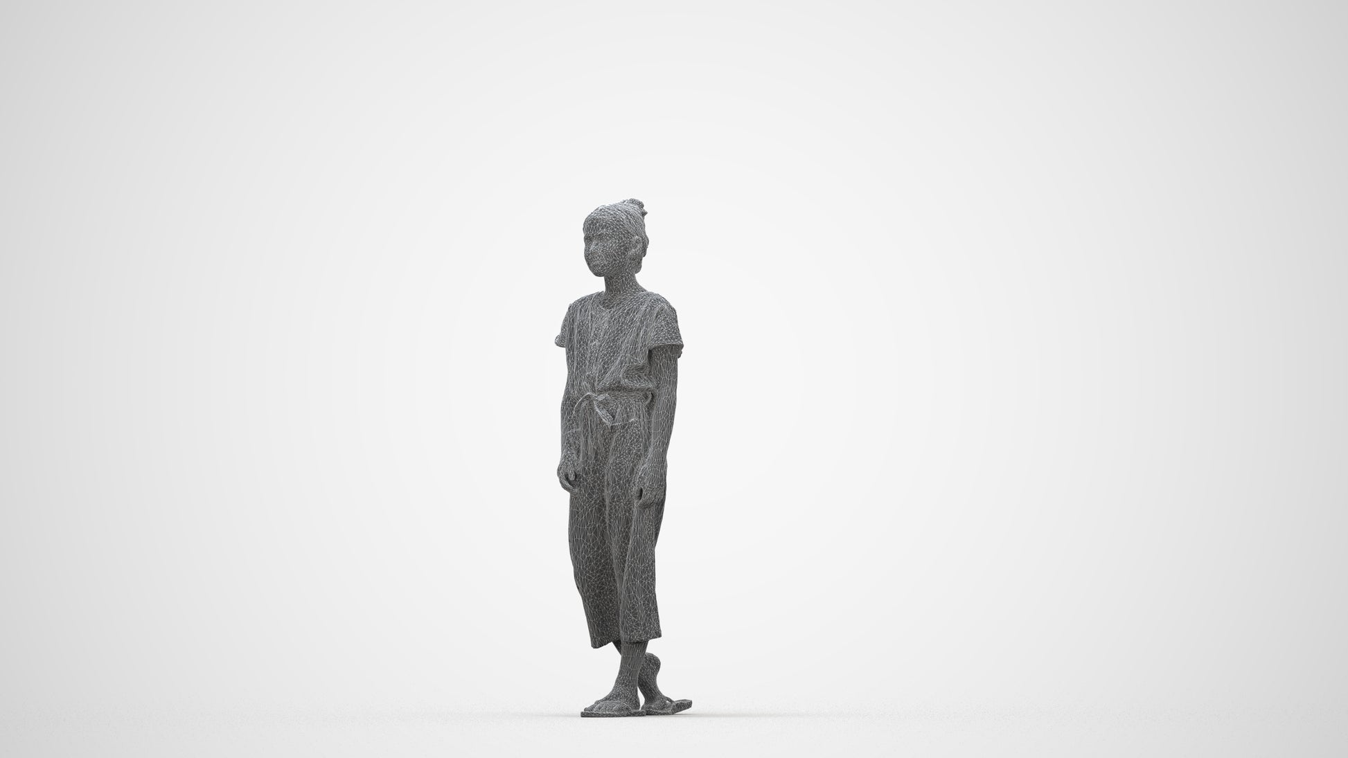 3D people model girl kids, scanned human for 3ds Max rendering, wireframe back view