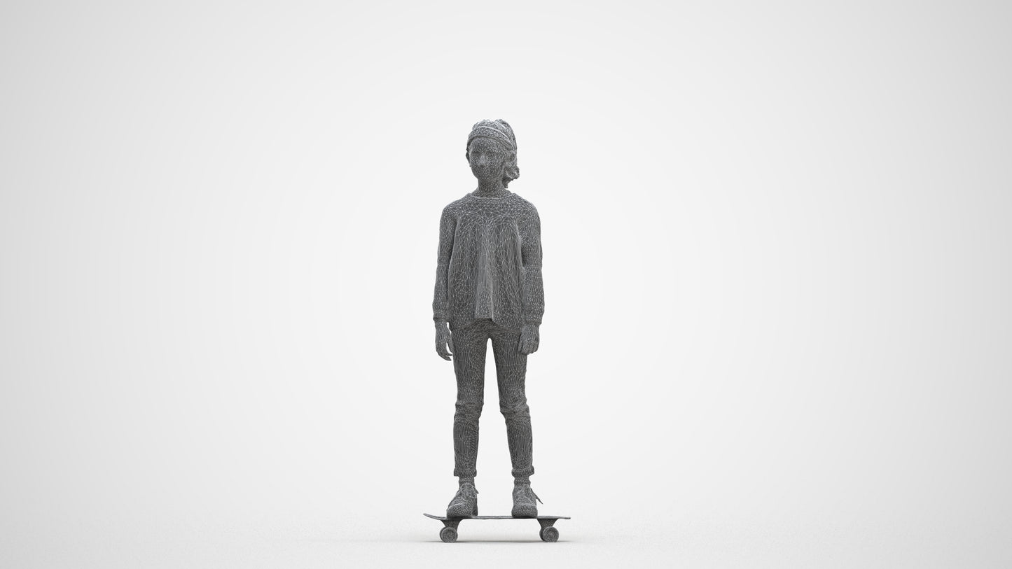 scanned 3D girl casual kids, photogrammetry people for Enscape and V-Ray, three-quarter front view render