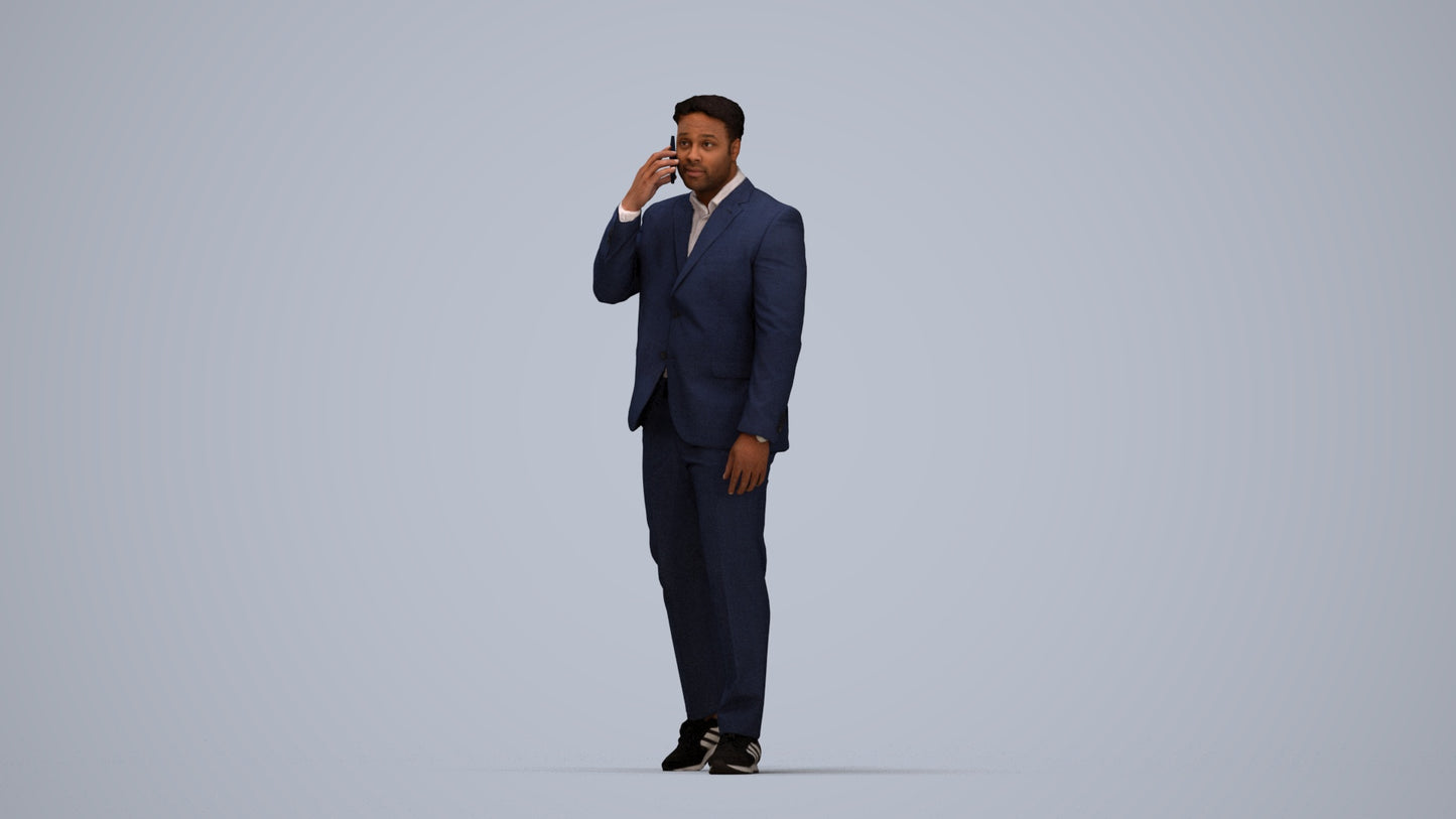 realistic 3D man business standing, scanned archviz people for Blender and 3ds Max, top-down view render