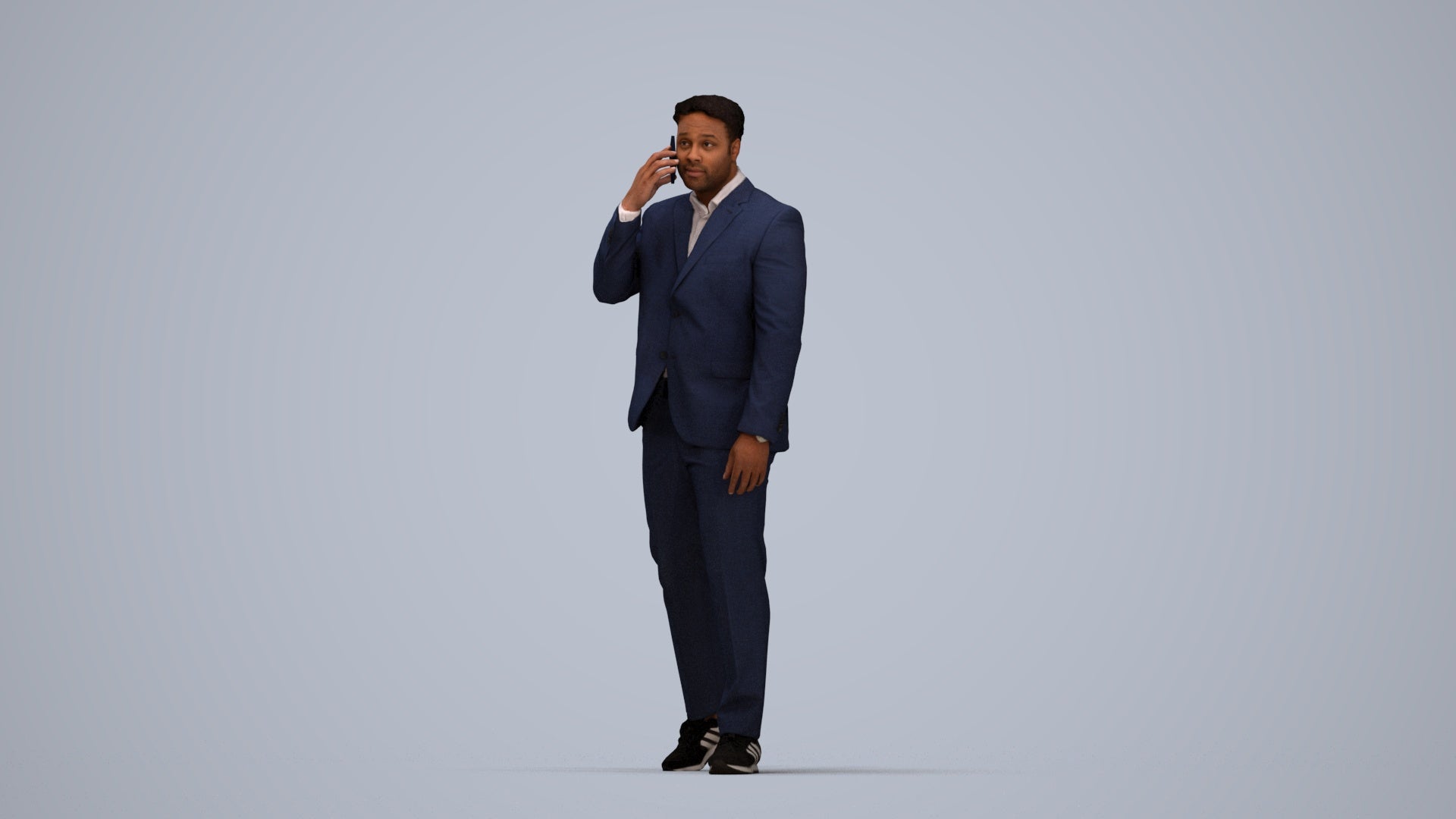 realistic 3D man business standing, scanned archviz people for Blender and 3ds Max, top-down view render